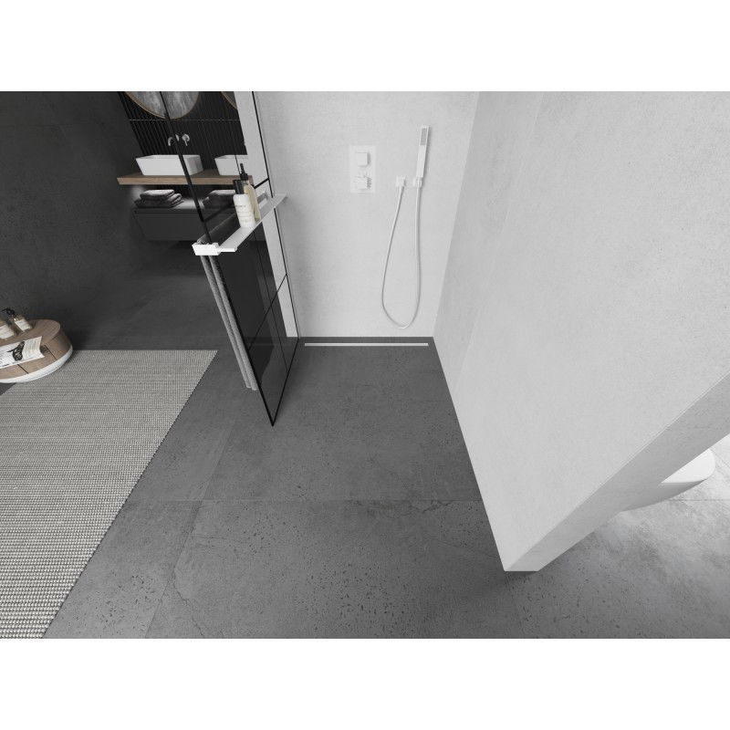 Mexen Kioto+ L paroi de douche avec étagère Walk-in 80 x 200 cm, grille noire, blanche - 800-080-123-20-77
