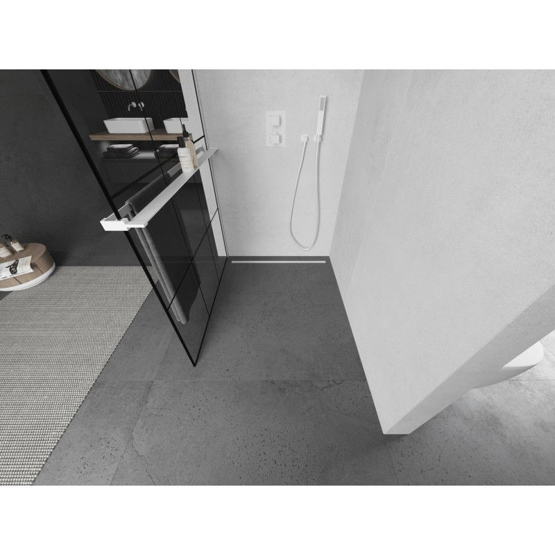 Mexen Kioto+ L paroi de douche avec étagère Walk-in 120 x 200 cm, grille noire, blanche - 800-120-123-20-77