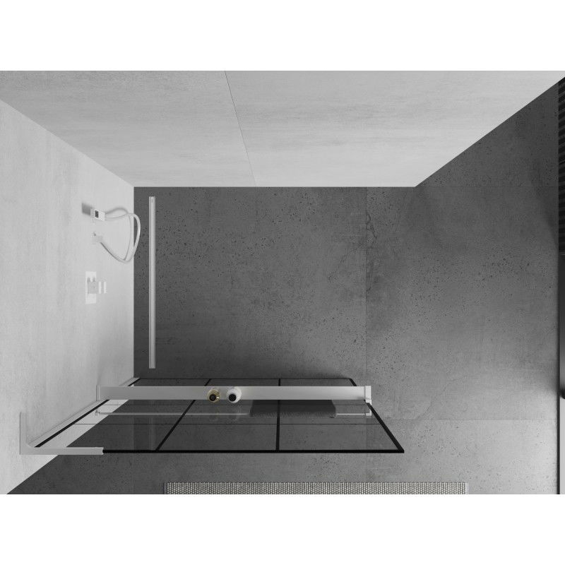 Mexen Kioto+ L paroi de douche avec étagère Walk-in 120 x 200 cm, grille noire, blanche - 800-120-123-20-77
