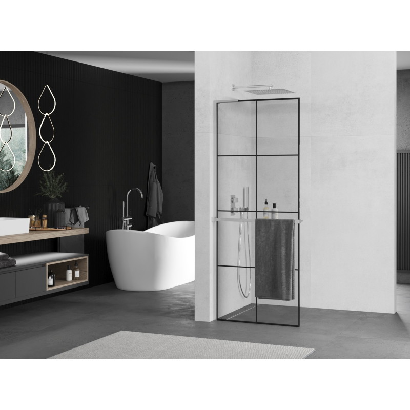 Mexen Kioto+ L paroi de douche avec étagère Walk-in 80 x 200 cm, grille noire, chrome - 800-080-123-01-77