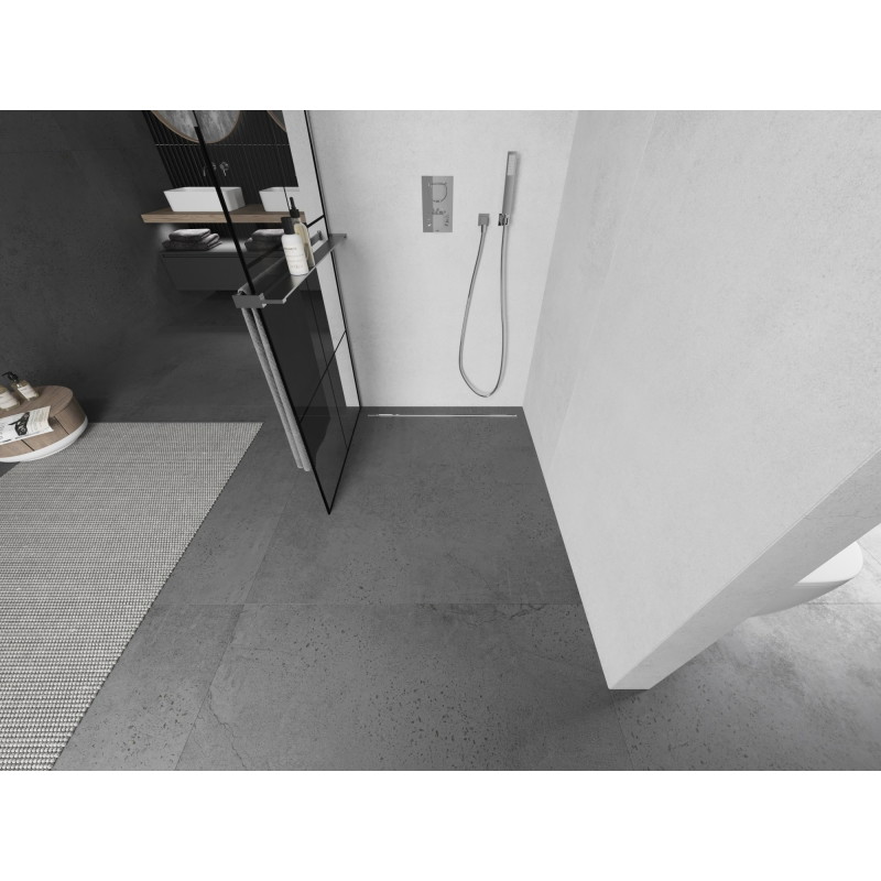 Mexen Kioto+ L paroi de douche avec étagère Walk-in 80 x 200 cm, grille noire, chrome - 800-080-123-01-77