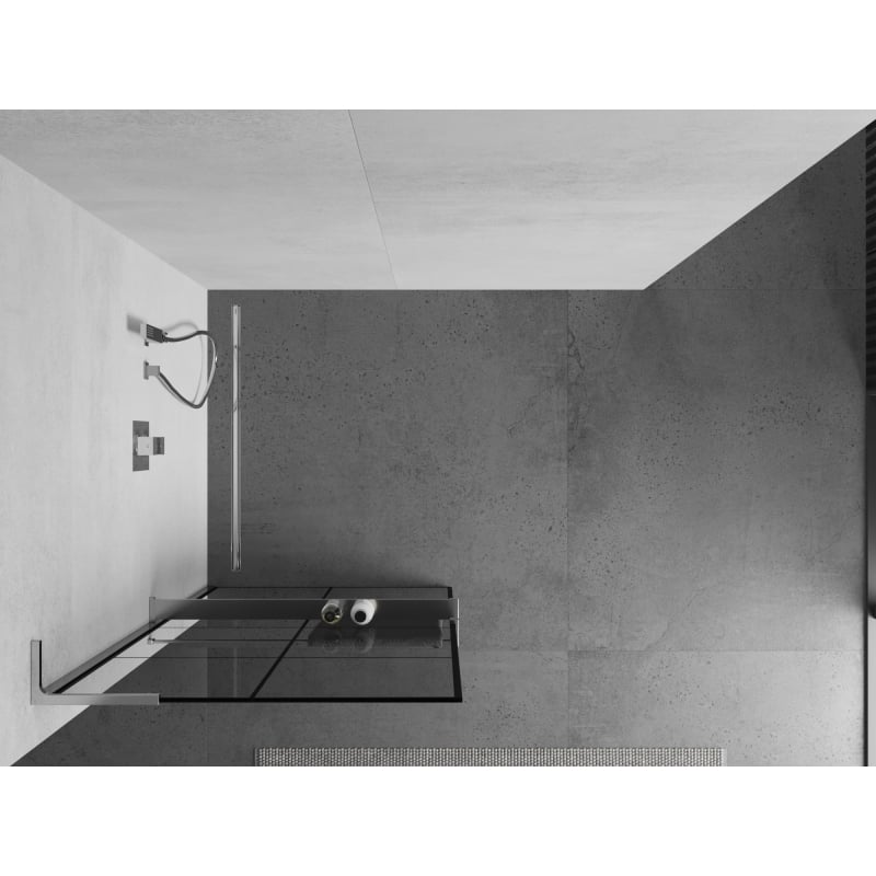 Mexen Kioto+ L paroi de douche avec étagère Walk-in 80 x 200 cm, grille noire, chrome - 800-080-123-01-77