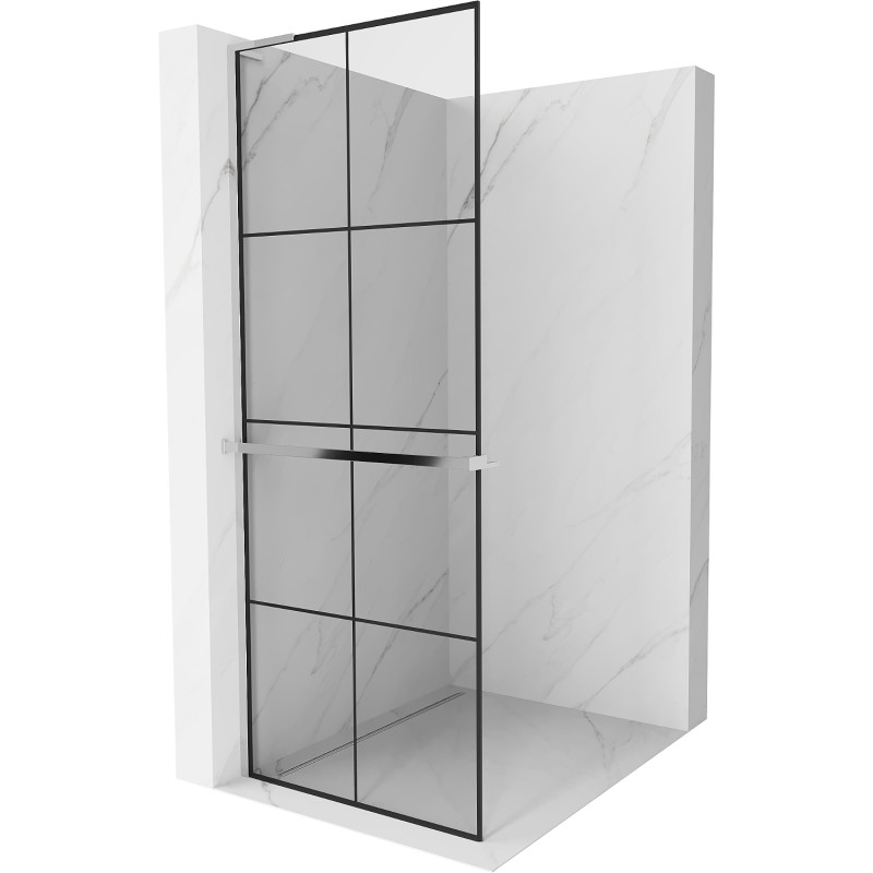 Mexen Kioto+ L paroi de douche avec étagère Walk-in 80 x 200 cm, grille noire, chrome - 800-080-123-01-77