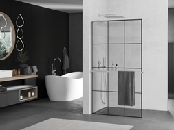 Mexen Kioto+ L paroi de douche avec étagère Walk-in 100 x 200 cm, grille noire, chromé - 800-100-123-01-77