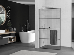 Mexen Kioto+ L paroi de douche avec étagère Walk-in 110 x 200 cm, motif noir, chrome - 800-110-123-01-77