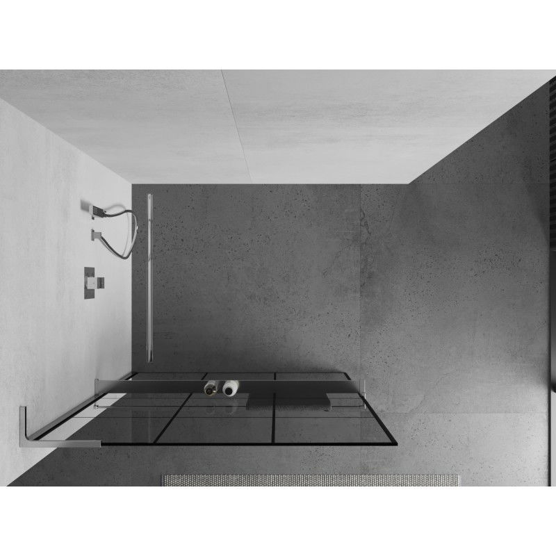 Mexen Kioto+ L cloison de douche avec étagère Walk-in 110 x 200 cm, grille noire, chrom - 800-110-123-01-77
