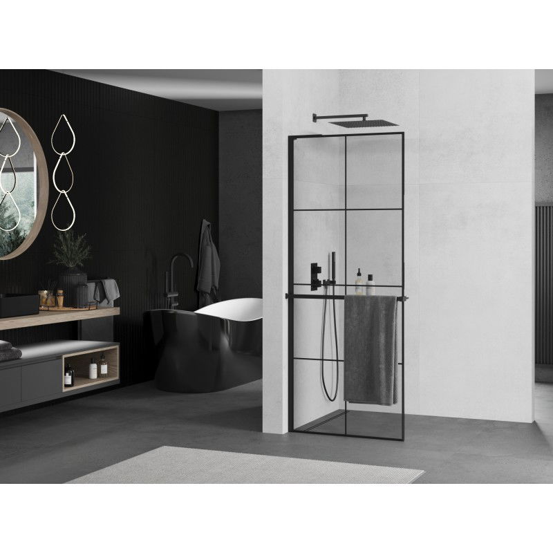 Mexen Kioto+ L paroi de douche avec étagère Walk-in 70 x 200 cm, grille noire, noir - 800-070-123-70-77