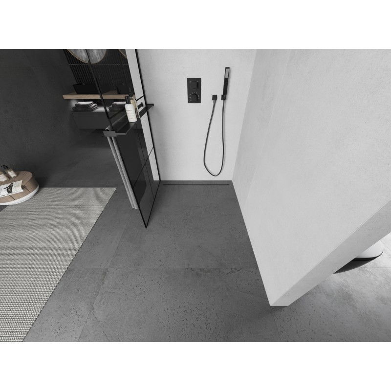 Mexen Kioto+ L paroi de douche avec étagère Walk-in 90 x 200 cm, grille noire, noir - 800-090-123-70-77