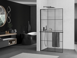 Mexen Kioto+ L paroi de douche avec étagère Walk-in 100 x 200 cm, grille noire, noir - 800-100-123-70-77