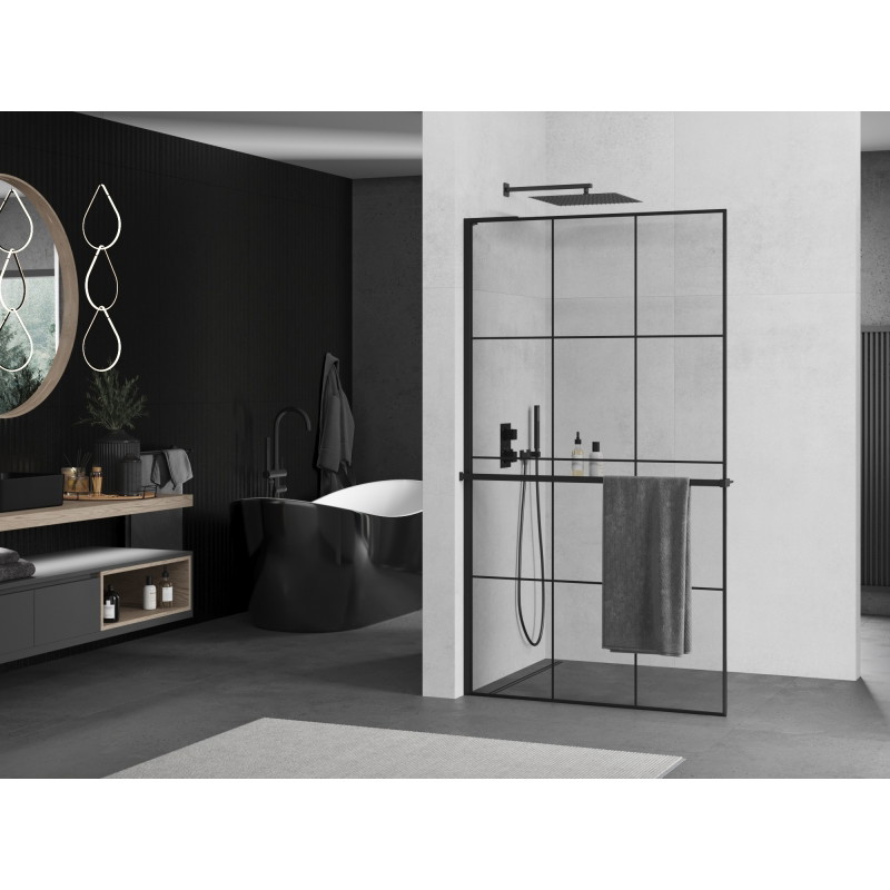Mexen Kioto+ L paroi de douche avec étagère Walk-in 120 x 200 cm, grille noire, noire - 800-120-123-70-77