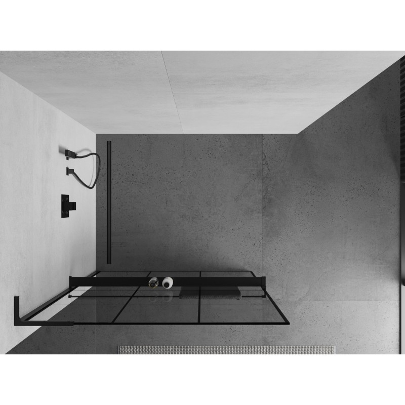Mexen Kioto+ L paroi de douche avec étagère Walk-in 120 x 200 cm, grille noire, noire - 800-120-123-70-77
