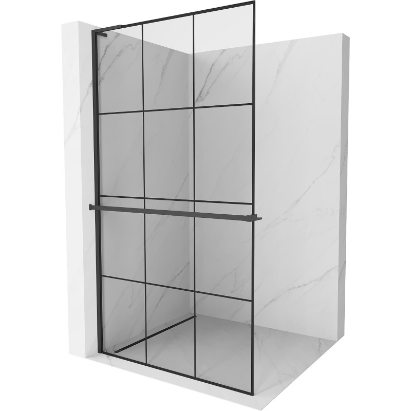 Mexen Kioto+ L paroi de douche avec étagère Walk-in 120 x 200 cm, grille noire, noire - 800-120-123-70-77