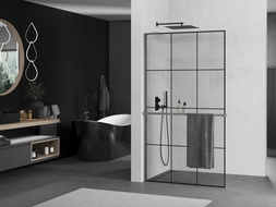 Mexen Kioto+ L paroi de douche Walk-in 100 x 200 cm, motif noir, gun gray brossé - 800-100-123-66-77