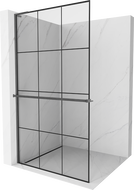 Mexen Kioto+ L paroi de douche avec étagère Walk-in 100 x 200 cm, grille noire, gris canon brossé - 800-100-123-66-77