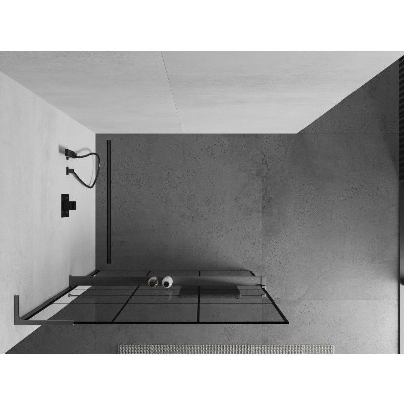 Mexen Kioto+ L paroi de douche avec étagère Walk-in 110 x 200 cm, grille noire, gun gray brossé - 800-110-123-66-77