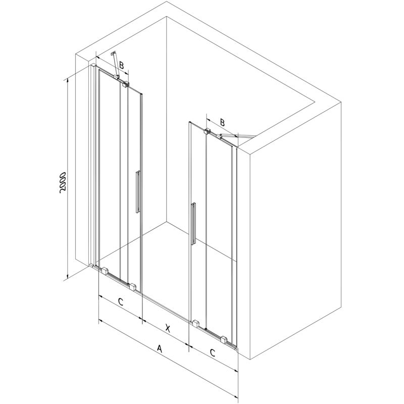 Mexen Velar Duo porte de douche coulissante 180 cm, graphite, doré - 871-180-000-42-50