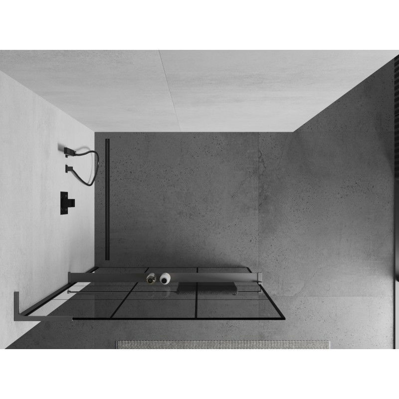 Mexen Kioto+ L paroi de douche avec étagère Walk-in 120 x 200 cm, grille noire, gun metal - 800-120-123-95-77