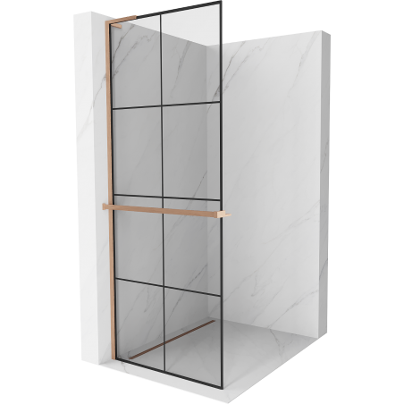 Mexen Kioto+ L paroi de douche avec étagère Walk-in 70 x 200 cm, motif noir, laiton brossé - 800-070-123-65-77