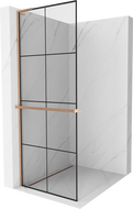 Mexen Kioto+ L paroi de douche avec étagère Walk-in 90 x 200 cm, motif noir, laiton brossé - 800-090-123-65-77