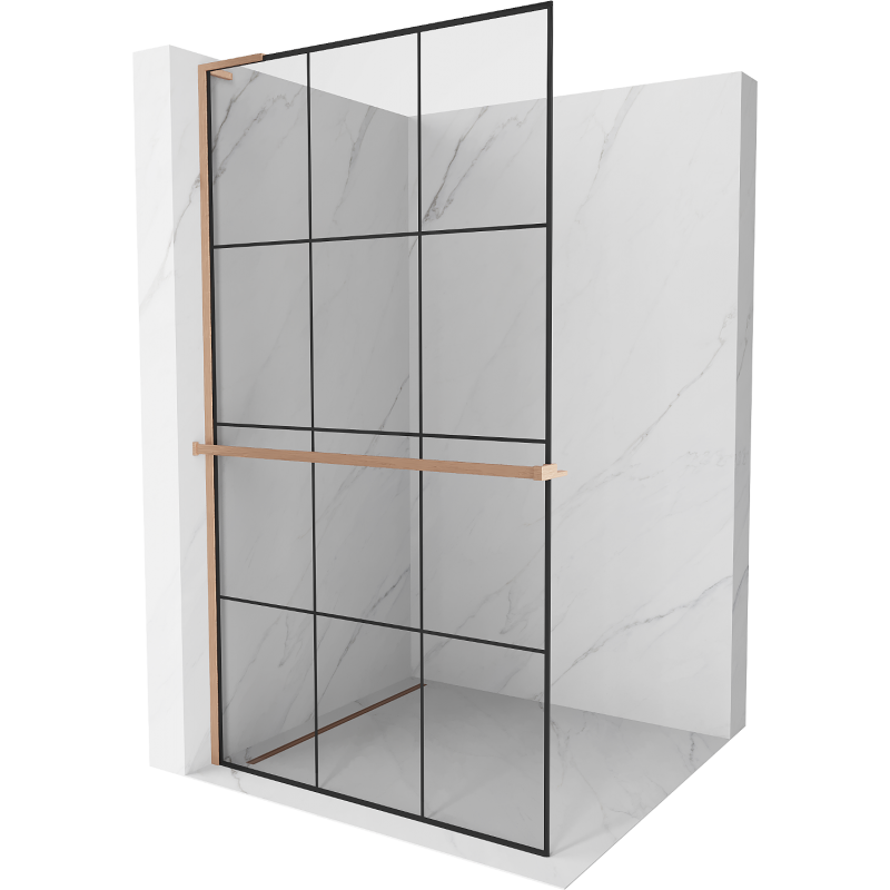 Mexen Kioto+ L paroi de douche avec étagère Walk-in 100 x 200 cm, grille noire, cuivre brossé - 800-100-123-65-77