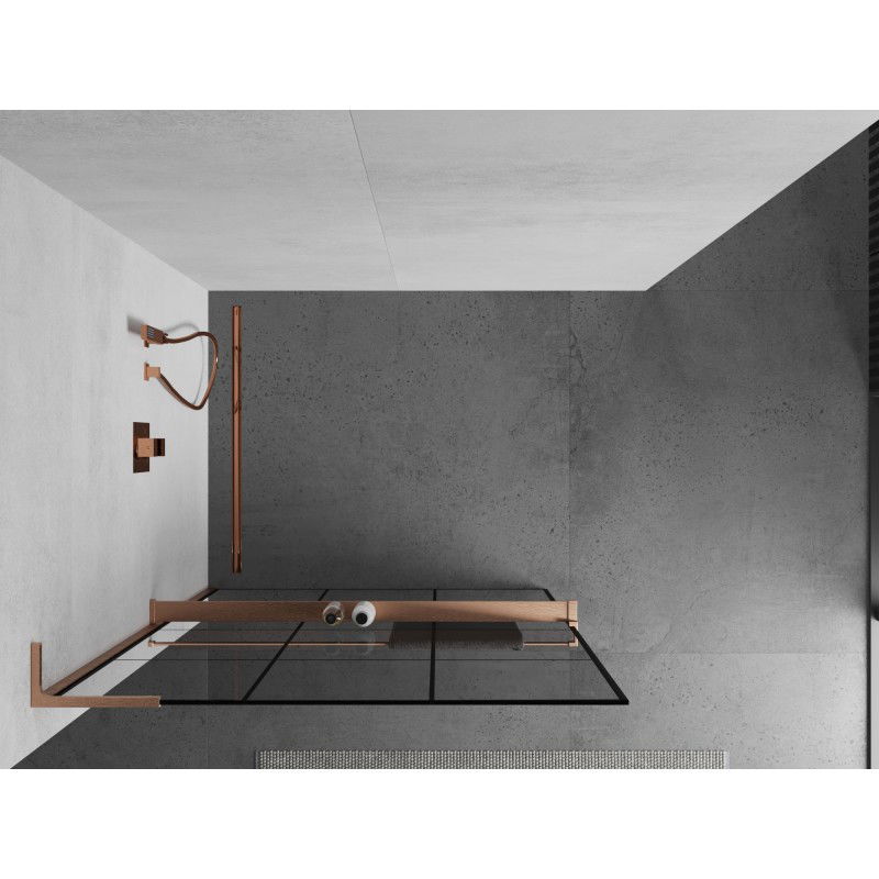 Mexen Kioto+ L paroi de douche avec étagère Walk-in 120 x 200 cm, quadrillage noir, cuivre brossé - 800-120-123-65-77