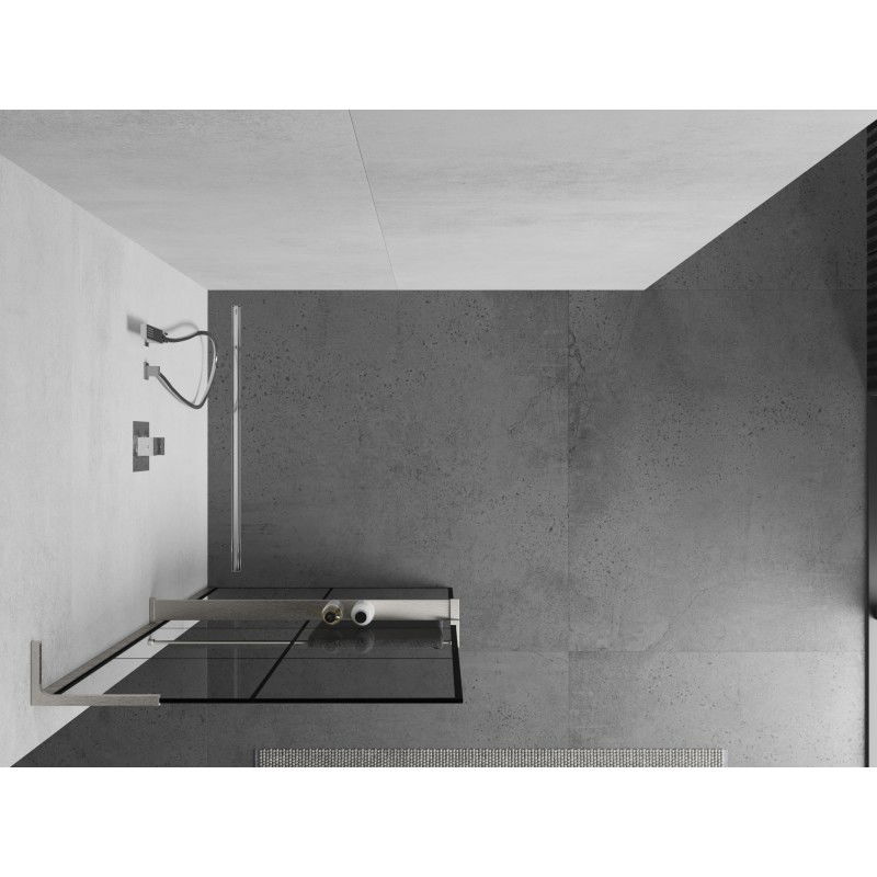 Mexen Kioto+ L paroi de douche avec étagère Walk-in 80 x 200 cm, grille noire, nickel brossé - 800-080-123-97-77