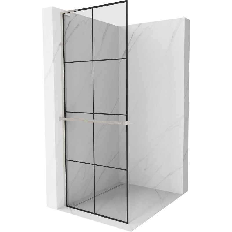 Mexen Kioto+ L paroi de douche avec étagère Walk-in 90 x 200 cm, grille noire, nickel brossé - 800-090-123-97-77