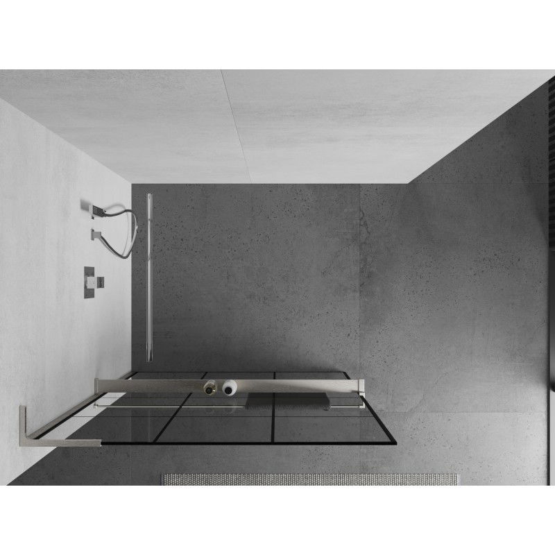 Mexen Kioto+ L paroi de douche avec étagère Walk-in 100 x 200 cm, grille noire, nickel brossé - 800-100-123-97-77