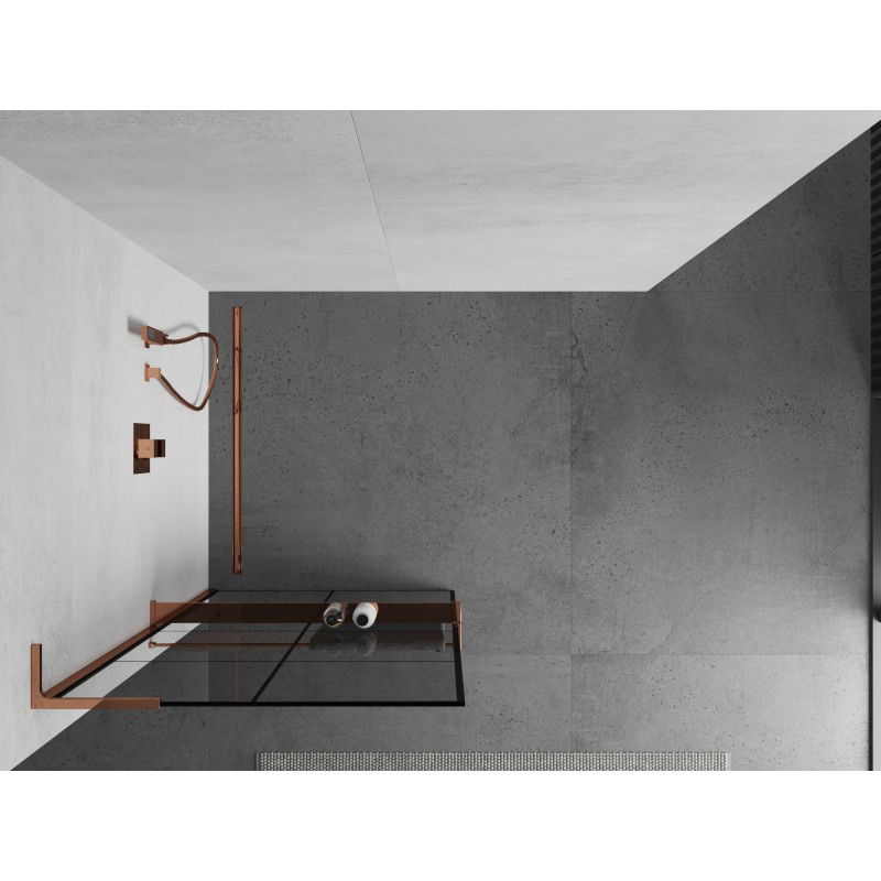 Mexen Kioto+ L paroi de douche avec étagère Walk-in 70 x 200 cm, grille noire, or rose - 800-070-123-60-77