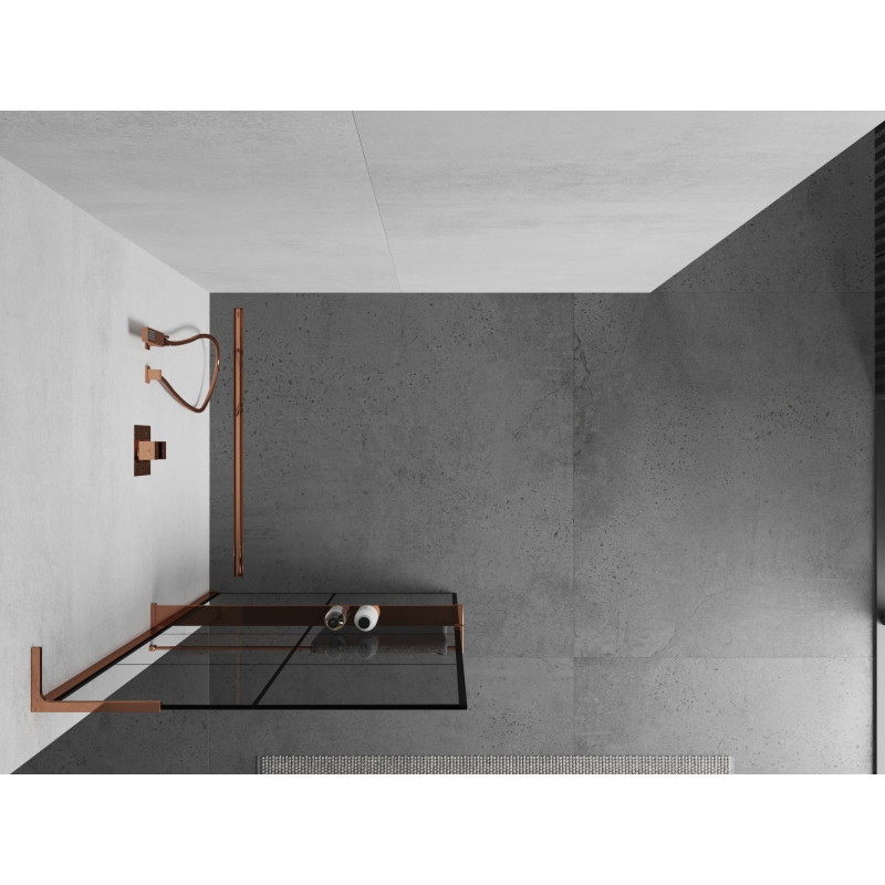 Mexen Kioto+ L paroi de douche avec étagère Walk-in 80 x 200 cm, grille noire, or rose - 800-080-123-60-77