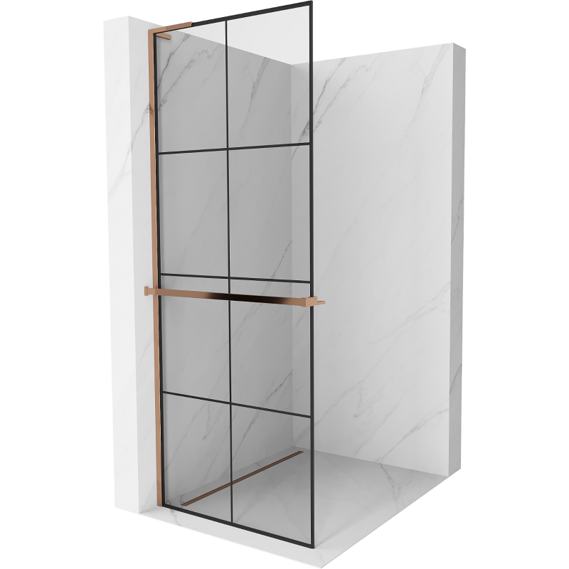 Mexen Kioto+ L paroi de douche avec étagère Walk-in 80 x 200 cm, grille noire, or rose - 800-080-123-60-77