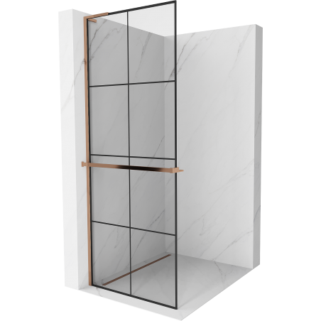 Mexen Kioto+ L paroi de douche avec étagère Walk-in 80 x 200 cm, grille noire, or rose - 800-080-123-60-77