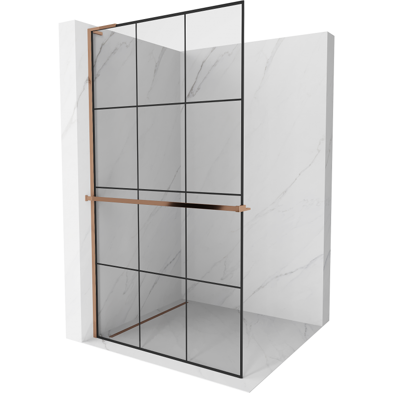 Mexen Kioto+ L paroi de douche avec étagère Walk-in 100 x 200 cm, motif noir, or rose - 800-100-123-60-77