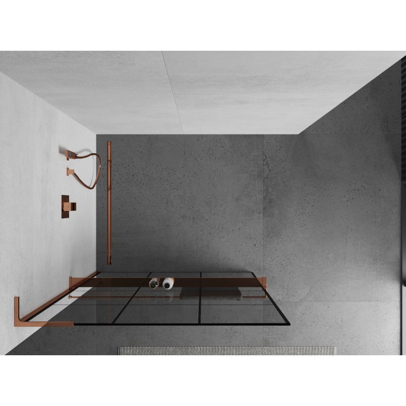 Mexen Kioto+ L paroi de douche avec étagère Walk-in 110 x 200 cm, grille noire, or rose - 800-110-123-60-77