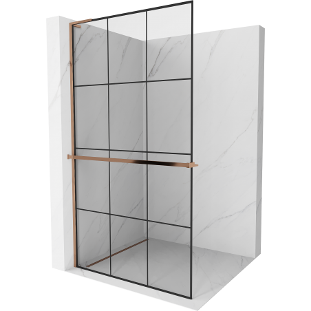 Mexen Kioto+ L paroi de douche avec étagère Walk-in 110 x 200 cm, grille noire, or rose - 800-110-123-60-77