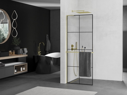 Mexen Kioto+ L paroi de douche avec étagère Walk-in 70 x 200 cm, motif noir, doré - 800-070-123-50-77