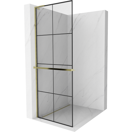 Mexen Kioto+ L paroi de douche avec étagère Walk-in 70 x 200 cm, grille noire, dorée - 800-070-123-50-77