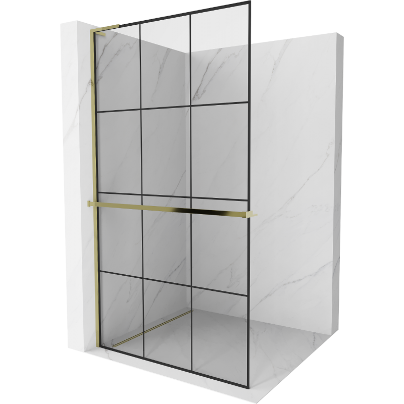 Mexen Kioto+ L paroi de douche avec étagère Walk-in 100 x 200 cm, grille noire, or - 800-100-123-50-77