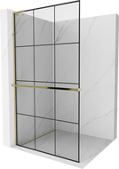 Mexen Kioto+ L paroi de douche avec étagère Walk-in 120 x 200 cm, grille noire, dorée - 800-120-123-50-77