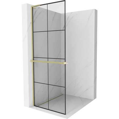 Mexen Kioto+ L paroi de douche avec étagère Walk-in 70 x 200 cm, motif noir, finition dorée - 800-070-123-55-77