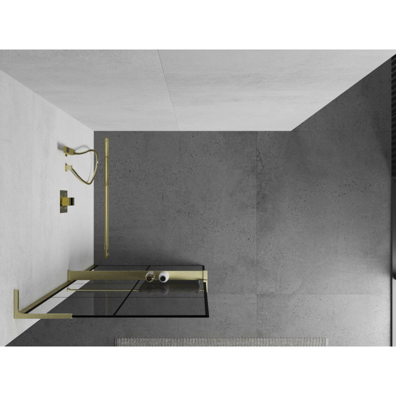 Mexen Kioto+ L cloison de douche avec étagère Walk-in 80 x 200 cm, grille noire, or brossé - 800-080-123-55-77