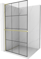Mexen Kioto+ L paroi de douche avec étagère Walk-in 100 x 200 cm, motif noir, doré brossé - 800-100-123-55-77