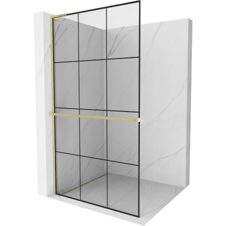 Mexen Kioto+ L paroi de douche avec étagère Walk-in 110 x 200 cm, grille noire, or brossé - 800-110-123-55-77