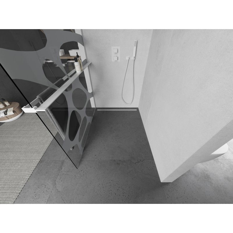 Mexen Kioto+ L paroi de douche avec étagère Walk-in 120 x 200 cm, vague blanche, blanc - 800-120-123-20-97