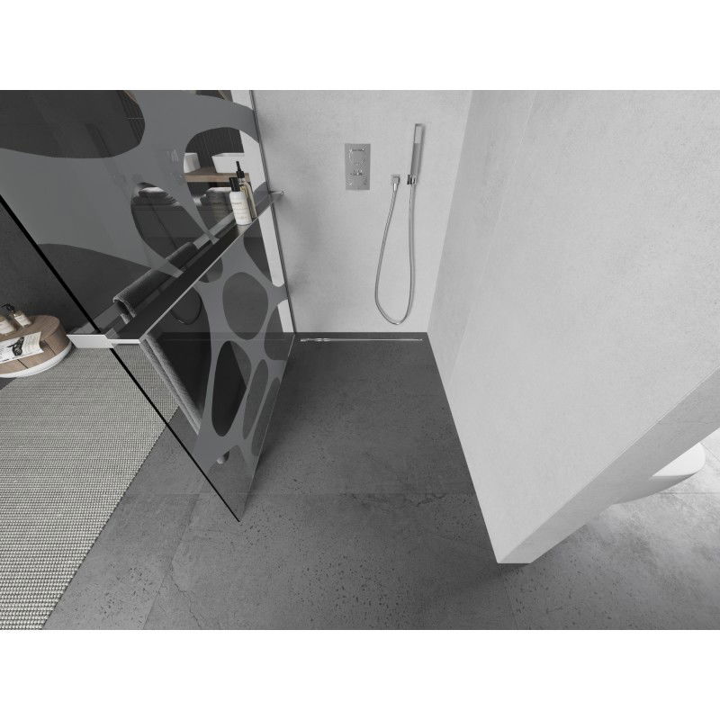 Mexen Kioto+ L paroi de douche avec étagère Walk-in 90 x 200 cm, vague blanche, chrome - 800-090-123-01-97