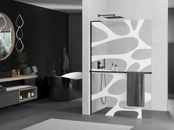Mexen Kioto+ L paroi de douche avec étagère Walk-in 70 x 200 cm, motif blanc, noir - 800-070-123-70-97