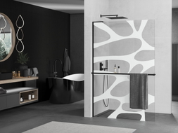 Mexen Kioto+ L paroi de douche avec étagère Walk-in 90 x 200 cm, vague blanche, noir - 800-090-123-70-97