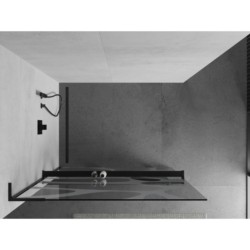 Mexen Kioto+ L paroi de douche avec étagère Walk-in 90 x 200 cm, vague blanche, noir - 800-090-123-70-97