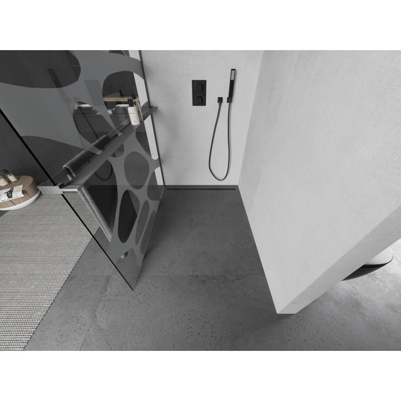 Mexen Kioto+ L paroi de douche avec étagère Walk-in 100 x 200 cm, vague blanche, gris canon brossé - 800-100-123-66-97