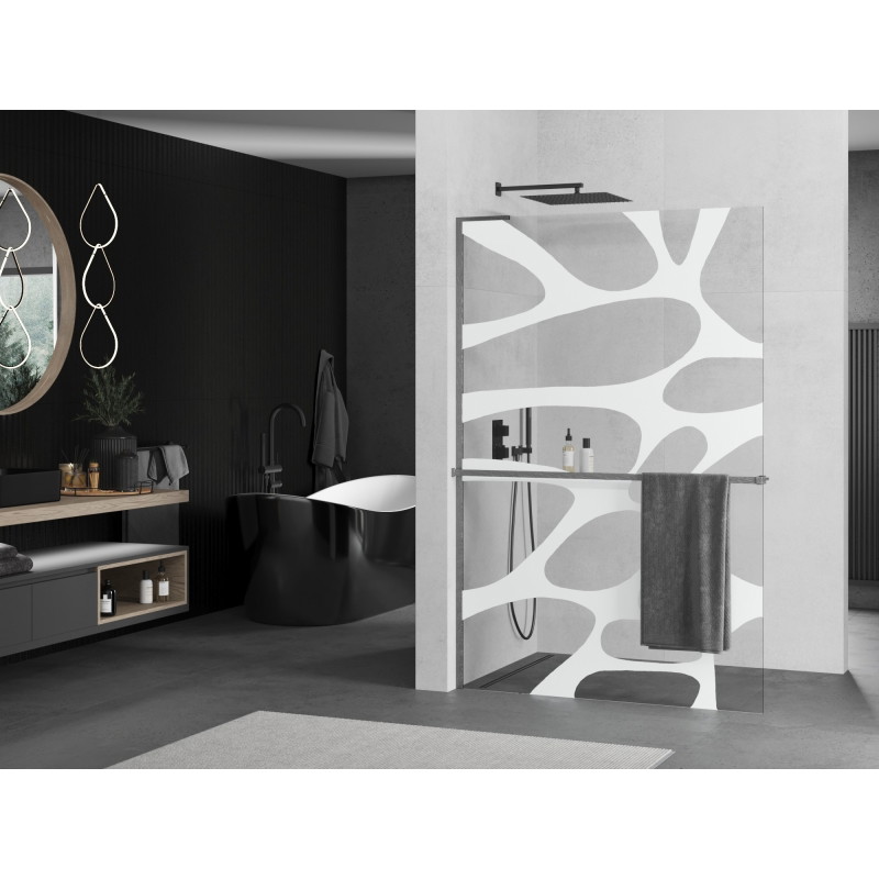 Mexen Kioto+ L paroi de douche avec étagère Walk-in 100 x 200 cm, vague blanche, gris canon brossé - 800-100-123-66-97